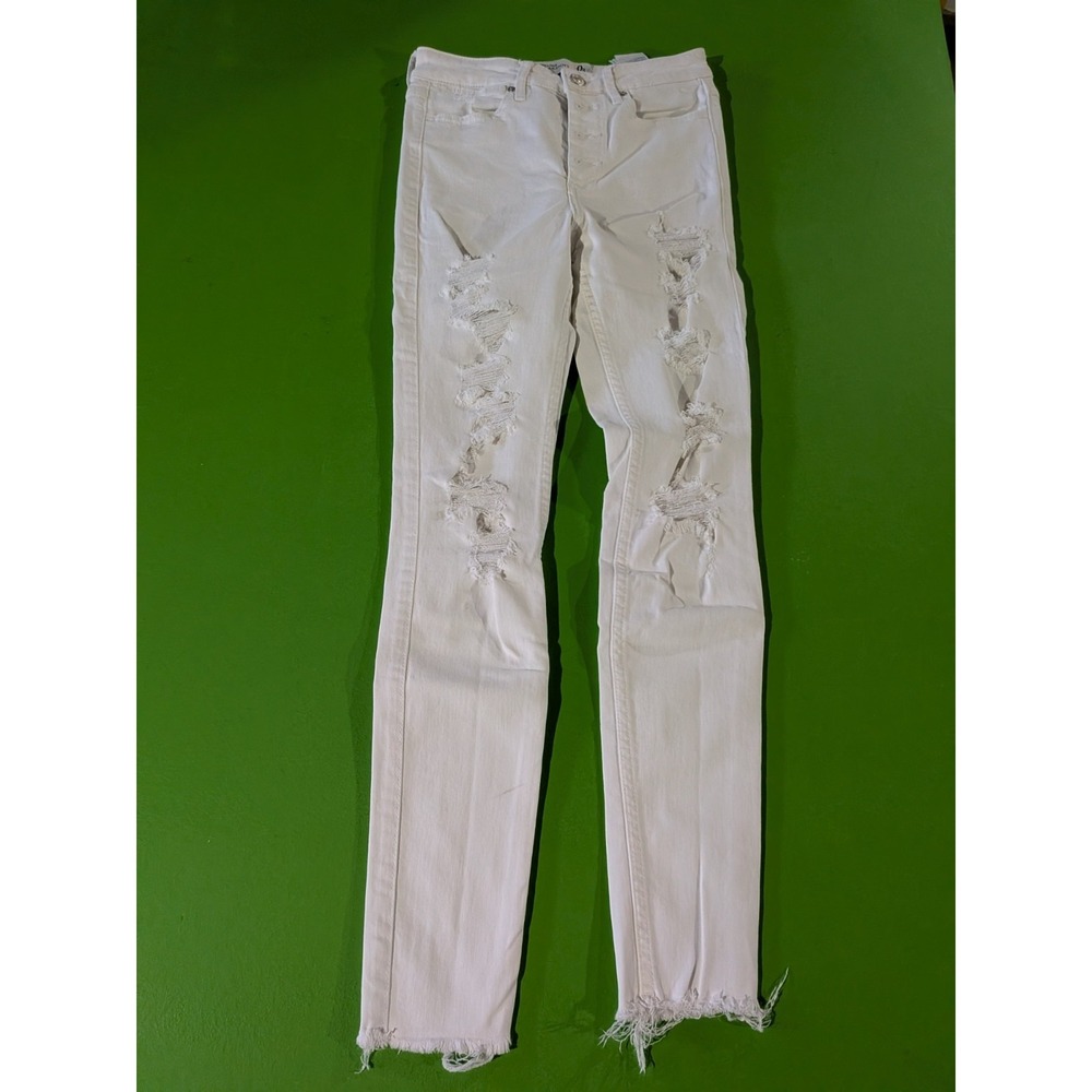 Abercrombie & Fitch Women's Size 0 R Super Skinny High Rise White Jeans Distress